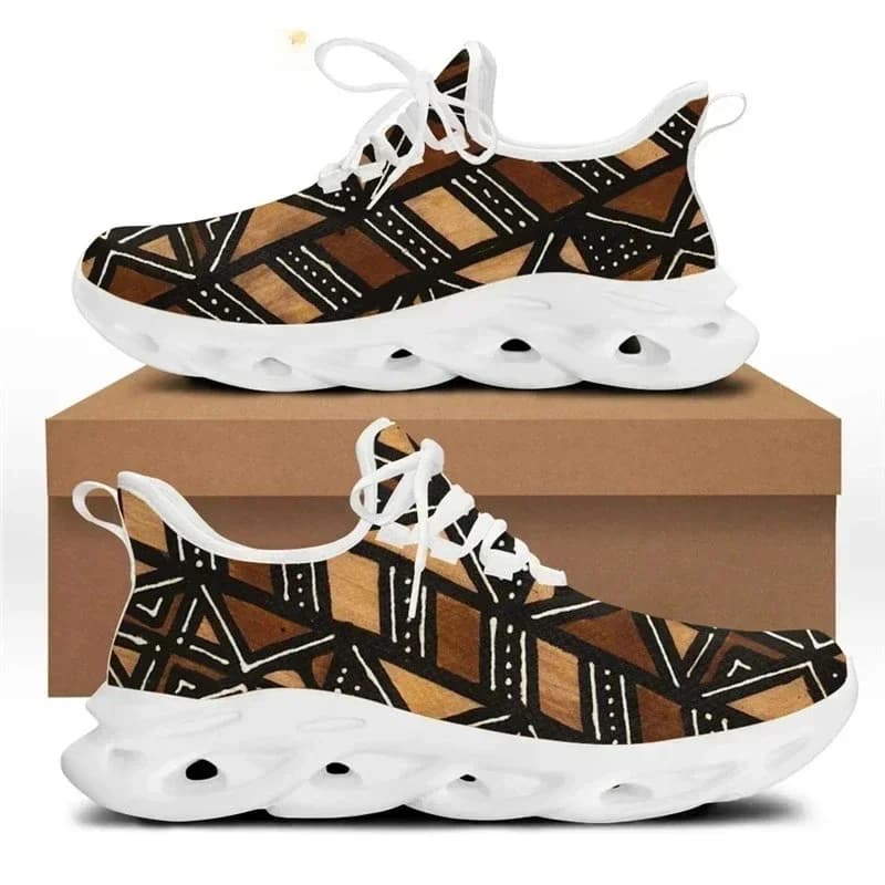 African Ethnic Tribal Pattern Sneaker for Male New Men's Fashion Flex Control Running Shoes Lace-up Footwear