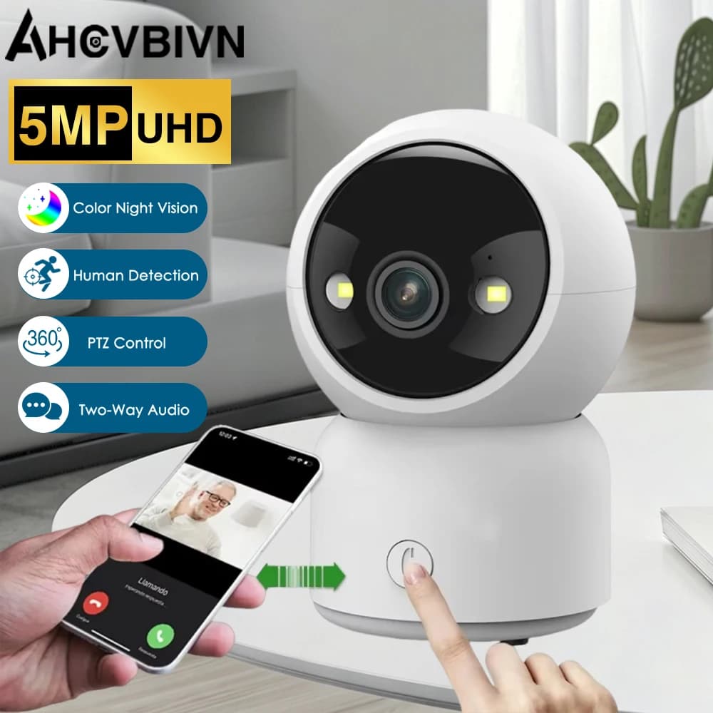 Telecamera Wireless Intelligente per Animali Domestici 5MP, Monitor di Sicurezza HD WiFi con Controllo Remoto da Smartphone e Chiamata con Un Solo Tocco