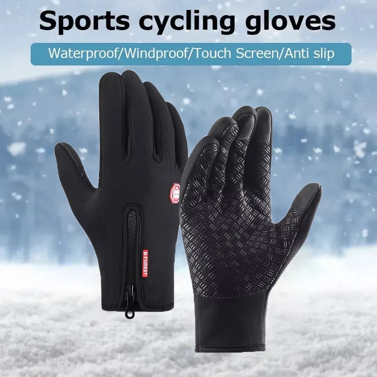 Guanti da ciclismo impermeabili invernali da uomo Sport all'aria aperta Sci da corsa Guanti in pile touch screen da moto Antiscivolo Caldi dita intere