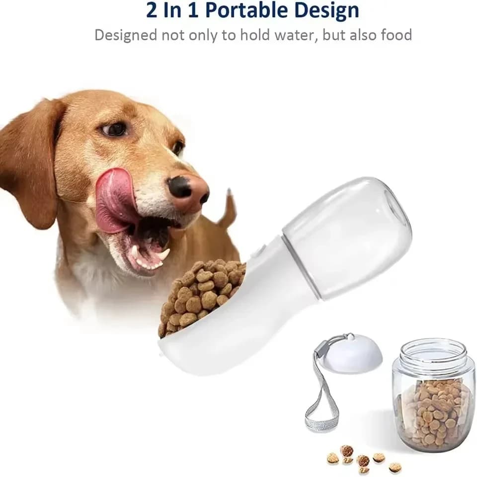 Bottiglia d'Acqua Portatile per Animali Domestici con Contenitore per Cibo, Ideale per Cani e Gatti, Perfetta per Viaggi all'Aperto