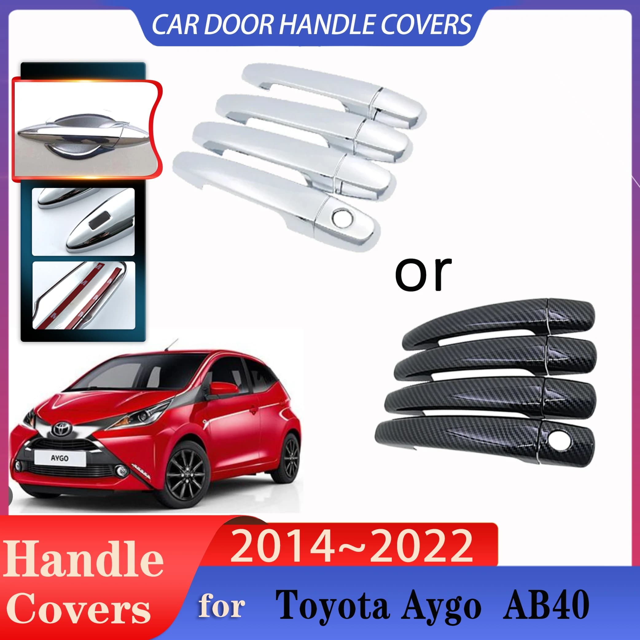Per Toyota Aygo Peugeot 108 Citroen C1 2014 ~ 2022 Auto Imitazione Maniglie In Fibra di Carbonio O Maniglie Cromate Copertura Accessori Auto