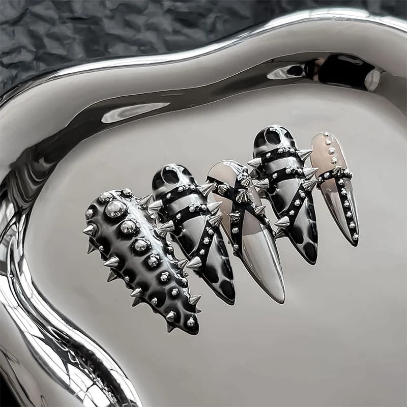 100Pcs Punk Rivet Nail Charms Cone Mixed Sized Nail Art Studs Stylish Alloy Spike 3D DIY Nails Decor