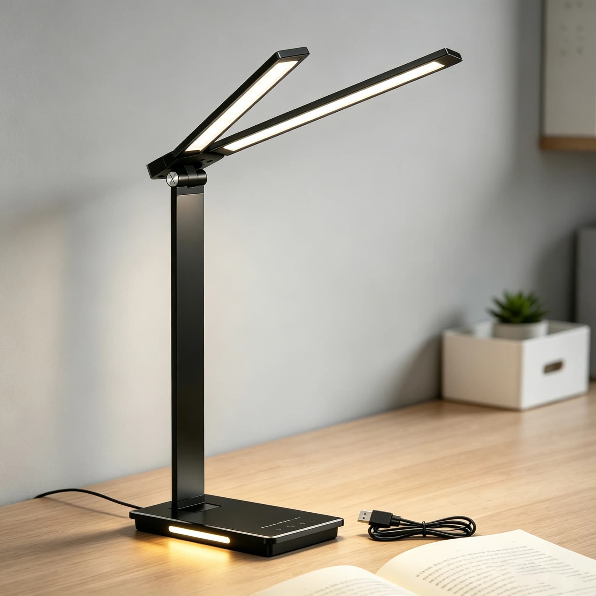 Double Head LED Desk Lamp 13W USB Rechargeable 88 LEDs Foldable Reading Light 5 Color Modes Dimmable 3000K-6000K Cordless Portable Table Lamp Adjustable Eye-Caring for Home Office Study Bedroom Dorm Living Room