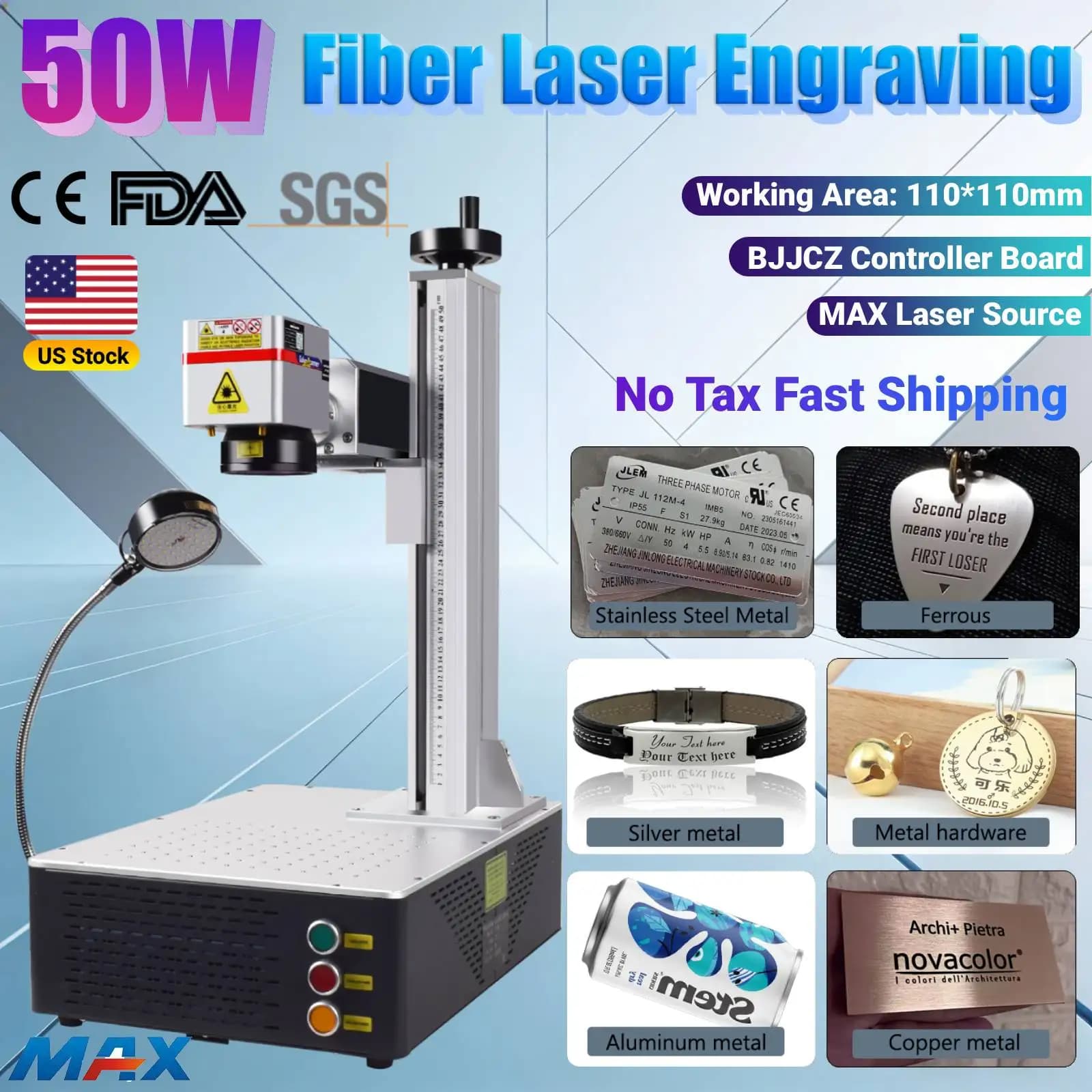50 W Fiber Laser Marking Machine Integrated Laser Engraver Jewellery Marking with Gold and Silver Rings for Metal DIY Engraver