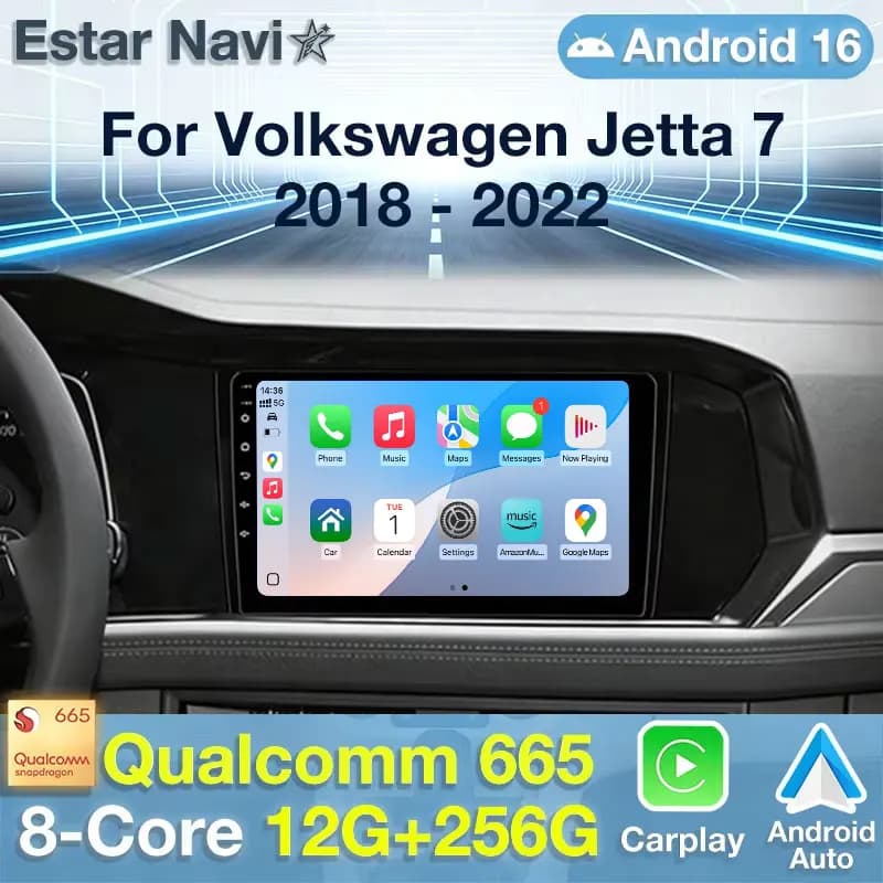 Wireless CarPlay Android Auto For Volkswagen Jetta 7 2018-2022 Android 16 8 Core Head Unit Stereo Player QLED 4G 2 DIN Autoradio