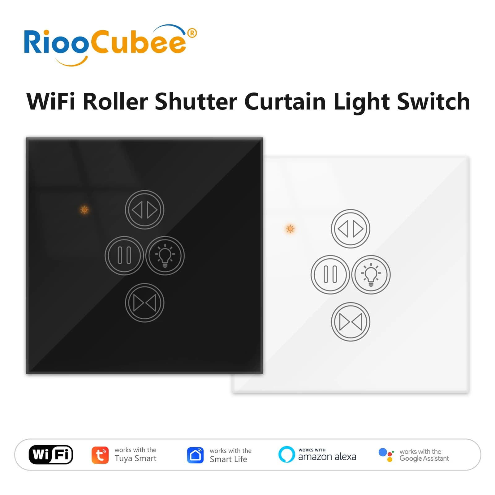 RiooCubee Tuya Smart Life Nero Tenda Luce Touch Panel Interruttore Temporizzatore di controllo remoto Controllo vocale tramite Google Home Alexa