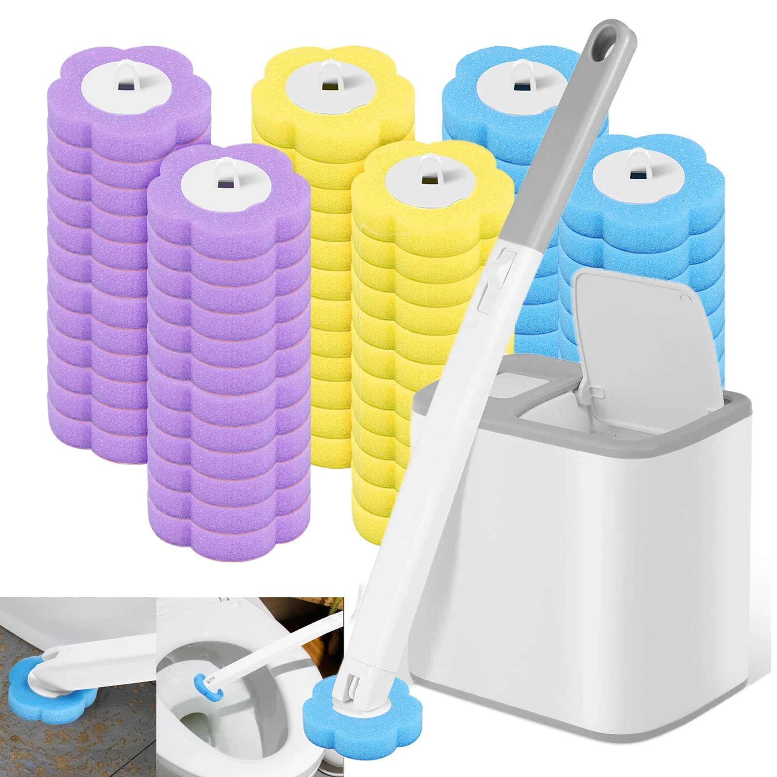 24-72 pezzi spazzola per WC usa e getta testina di ricambio kit di pulizia manico lungo spazzola per WC accessori per WC