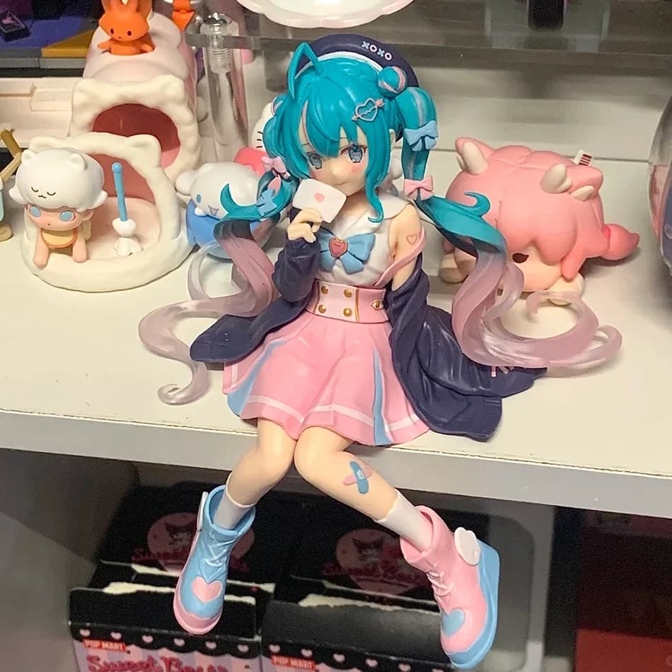 Anime Hatsune Miku Anime Figure Pink Dress Sitting Posture PVC Model Action Toys Love Sailor Uniform Decoration Gifts