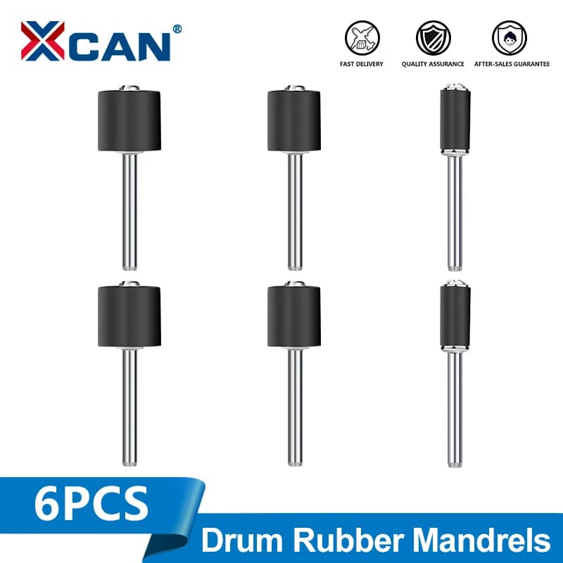 XCAN 6pcs Rubber Drum Mandrels 1/8 Inch Shank for Dremel Accessories Rotary Tools 1/2 3/8 1/4 Inch Mandrels for Sanding Grinding