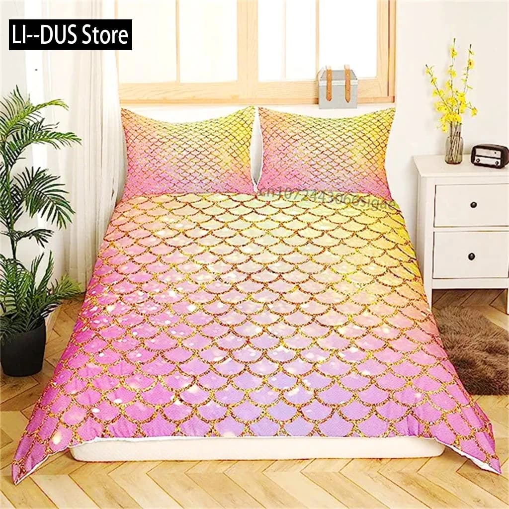 Copripiumino con squame di pesce Set di biancheria da letto colorati con squame di sirena rosa Copripiumino in microfibra per regali per ragazze Set di biancheria da letto Decorazione