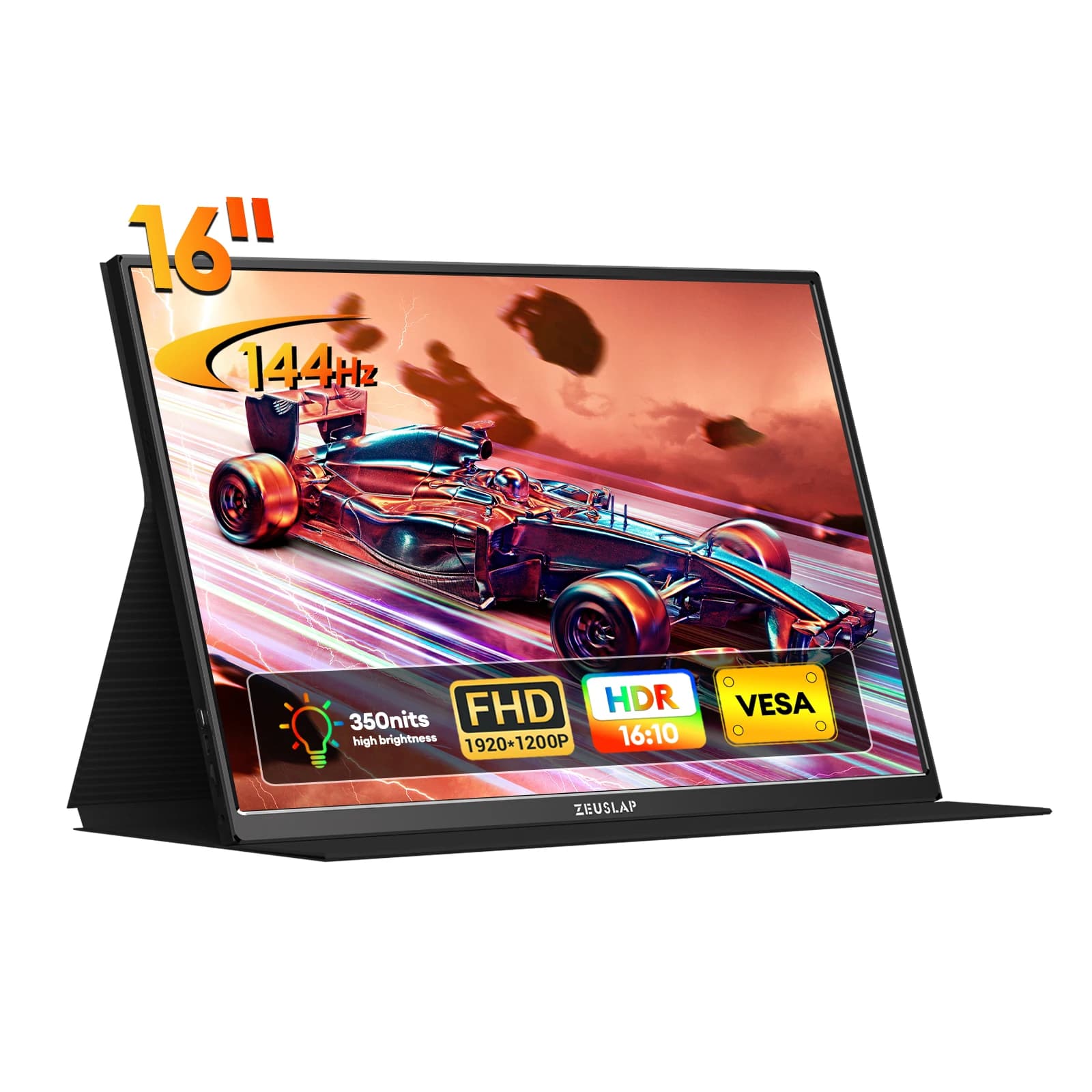 ZEUSLAP P16 Ultra 16" FHD 144Hz Monitor da gioco portatile per Nintendo Switch 2, PS5, Xbox e laptop, display esterno USB-C da 350 nit