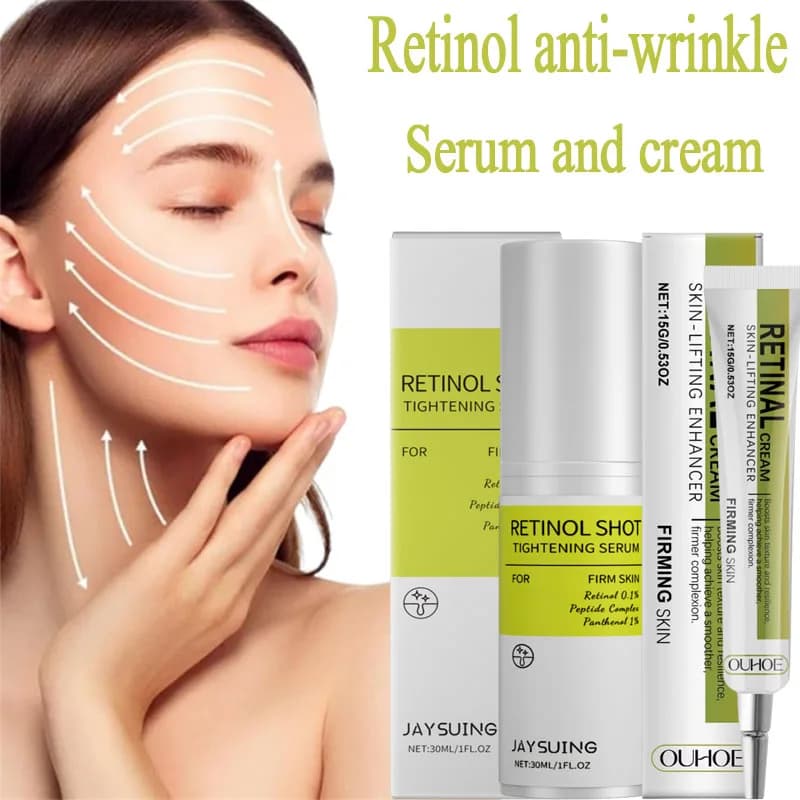 Set per la Cura della Pelle con Crema Antirughe al Retinolo, Siero Rassodante e Idratante, Riduttore di Pori e Riparatore