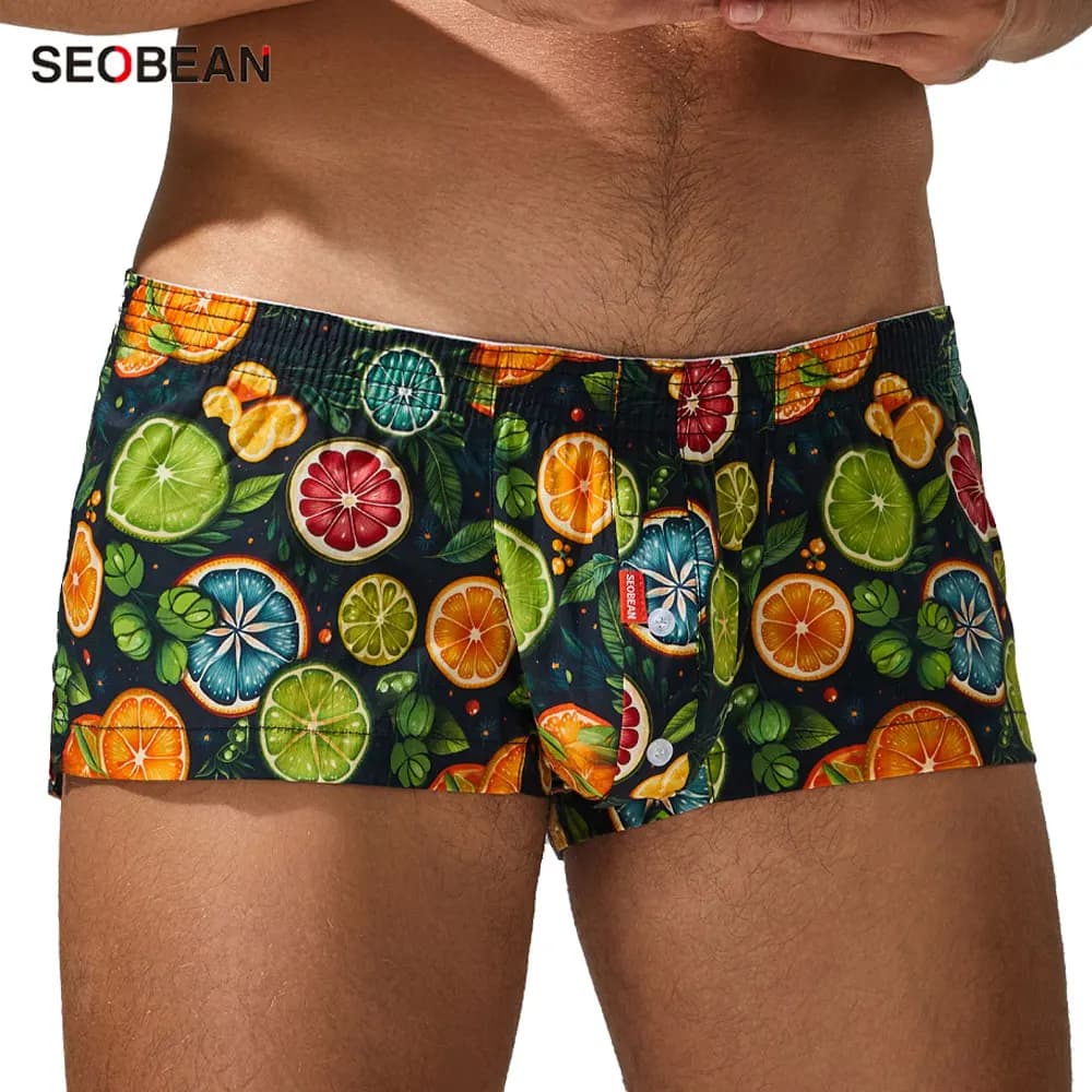SEOBEAN Boxer scozzesi da uomo in cotone 100% Pantaloncini da pigiama Graffiti Home Lounge Intimo Indumenti da notte maschili Boxer comodi
