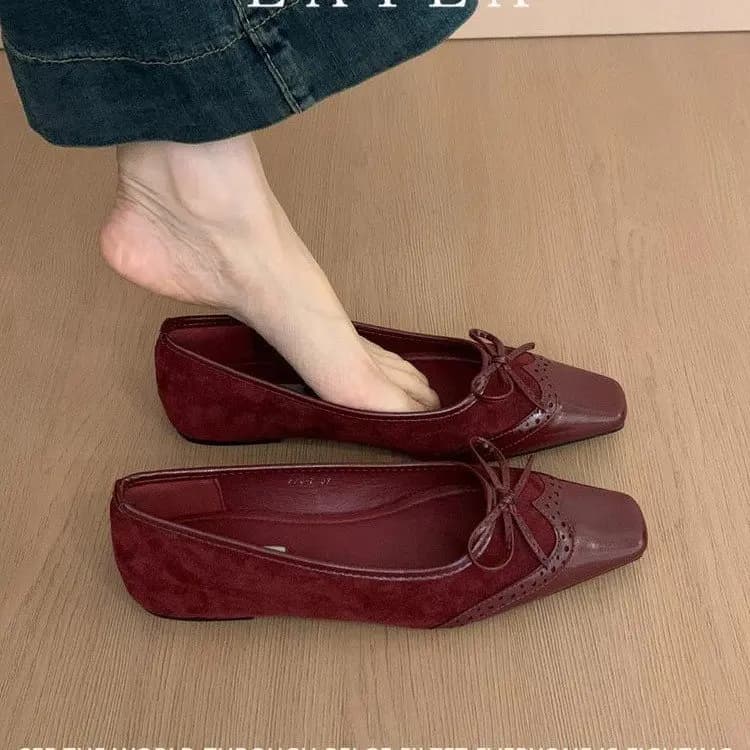 Mocassini da Donna con Punta Quadrata e Fiocco, Scarpe Basse Stile Francese con Suola Morbida, Slip-On Comodi per Ufficio e Guida