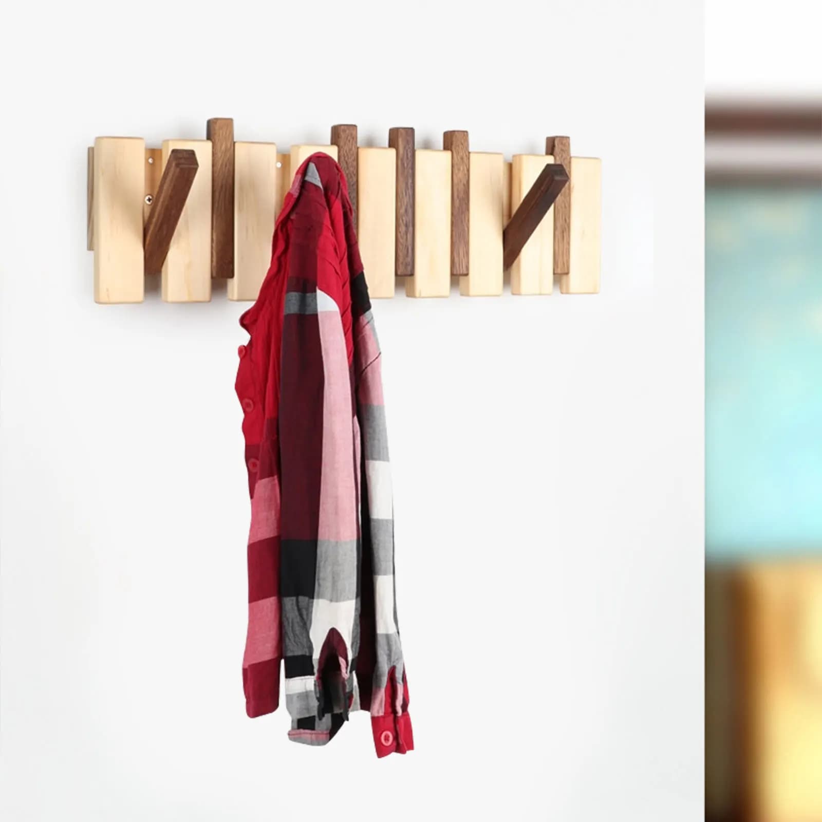 NEW Wooden hanger with folding hooks Wall coat rack