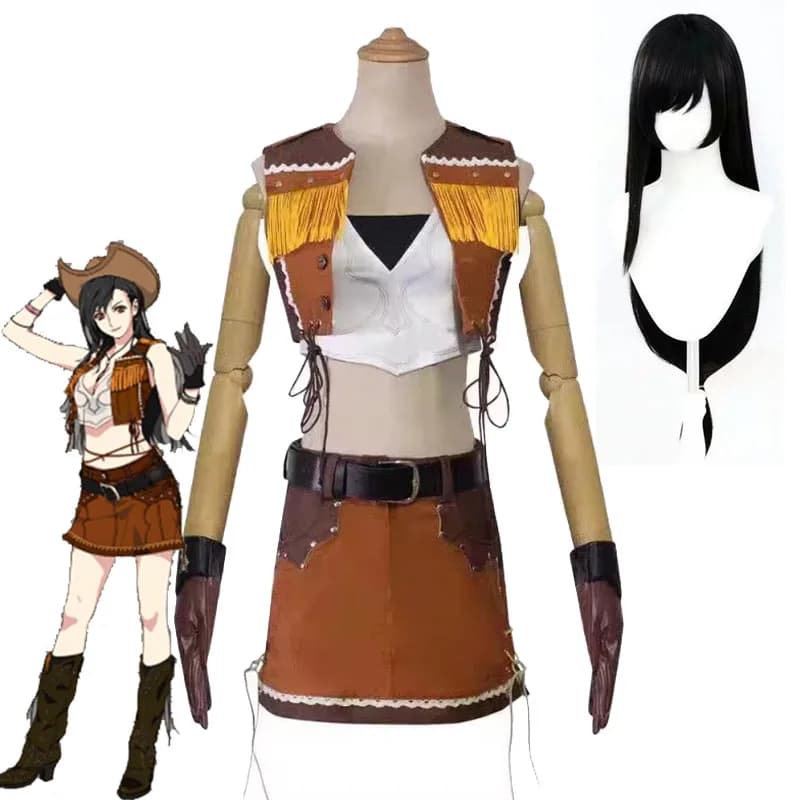 FF7 Rinascita Tifa Lockhart Costume Cosplay Comic-Con Stile Cowboy Abbigliamento Parrucche Cosplay di Tifa Halloween Cowgirl Giochi di ruolo