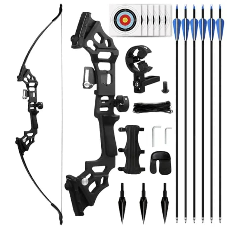Set Arco Ricurvo e Frecce per Adulti, Frecce in Carbonio, Nero, Kit di Tiro con l'Arco 3040lbs per Pratica di Tiro al Bersaglio all'Aperto