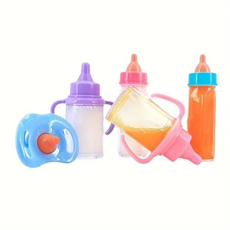 Set di biberon da 3 pezzi/set, bottiglie di latte da 3,34 pollici e bottiglie di succo da 3,74 pollici con un ciuccio, regalo di accessori per bambole