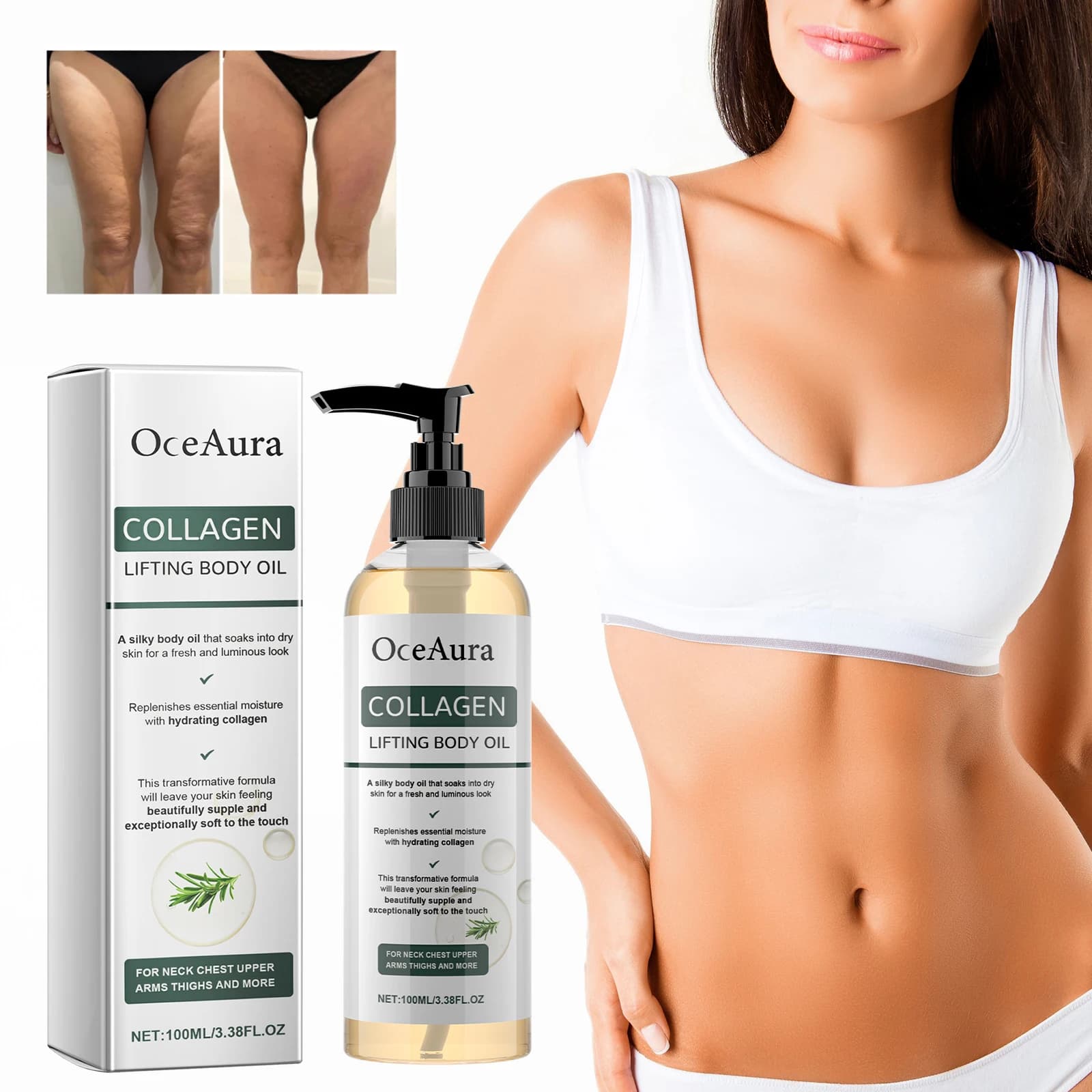 Oil Body Raxing to Collagen 100ml, Improves Skin Elasticity, Deep hydration, Rosemary Refreshing, Non Untuoso
