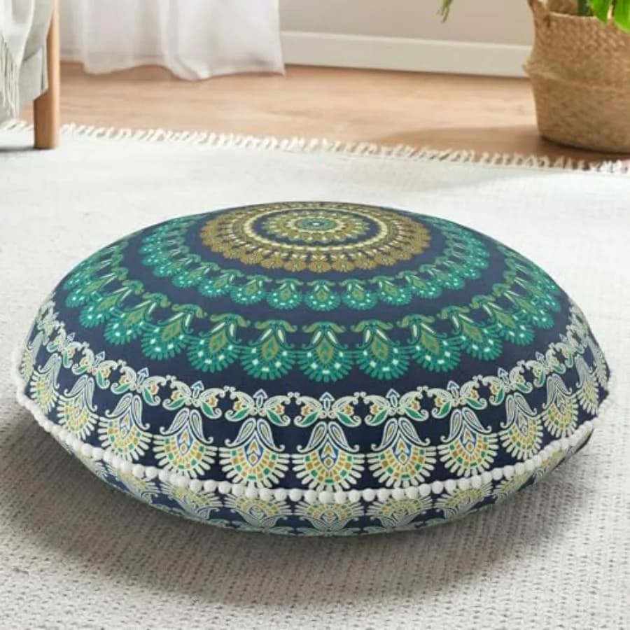 Meditation Floor Pillow, Round Large Pillows Seating for Adults, Bohemian Mandala Circle Cushion for Outdoor Fireplace Yoga Liv