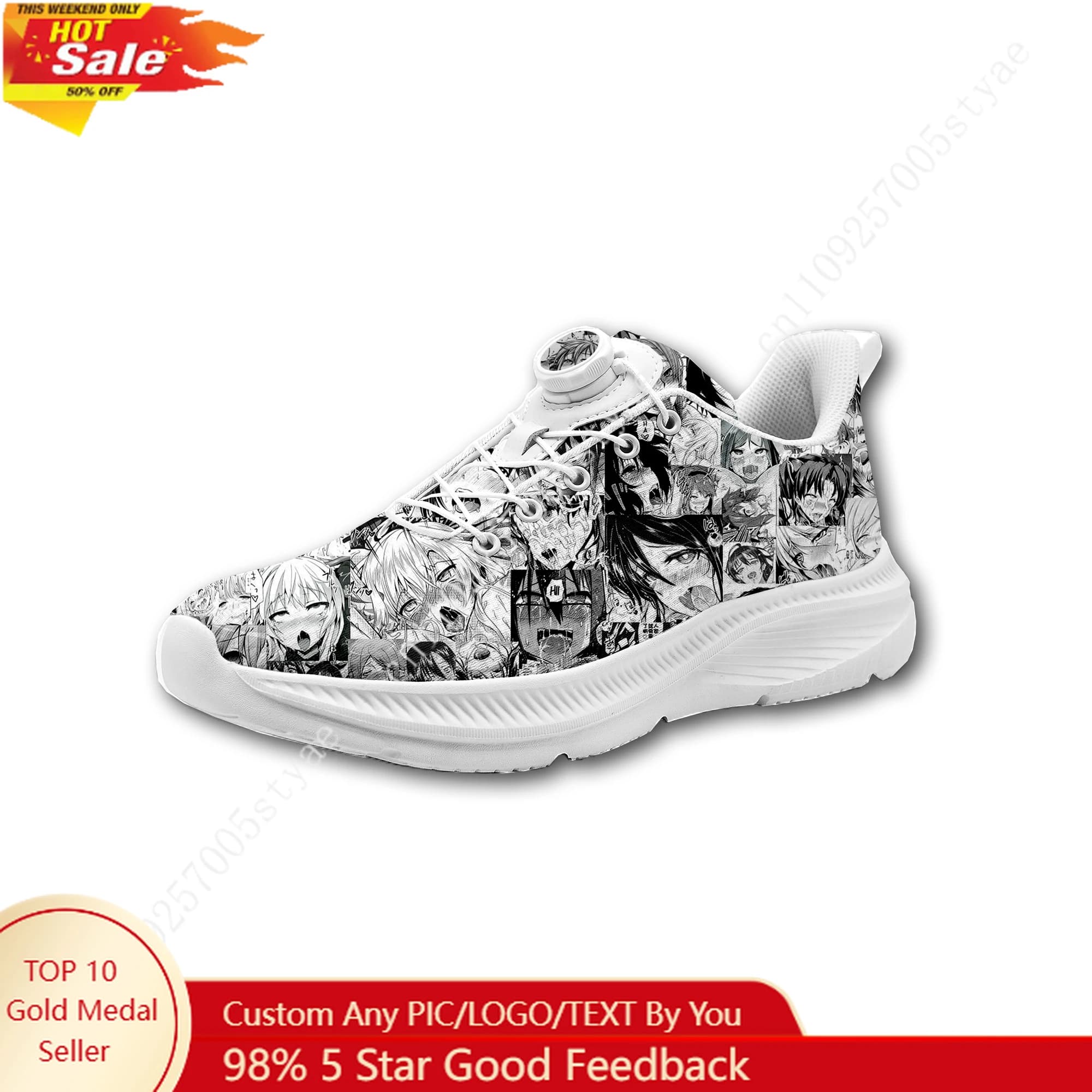 Scarpe da passeggio personalizzate A-Ahegao con design a fumetti, con bottone rotante senza lacci, leggere, unisex, per uomo e donna