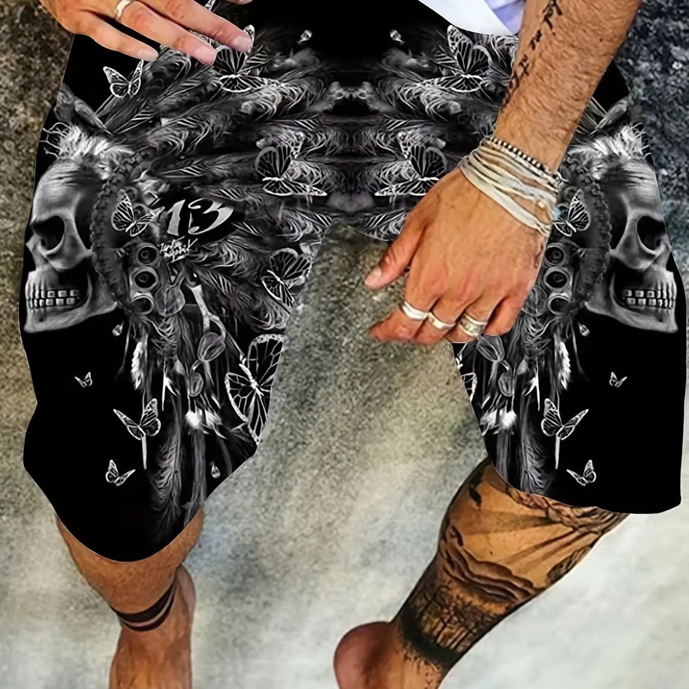 Summer New Men's Casual Shorts with 3D Skull Pattern for Vacation, Soft and Breathable, Comfortable Beach Shorts for Casual Wear