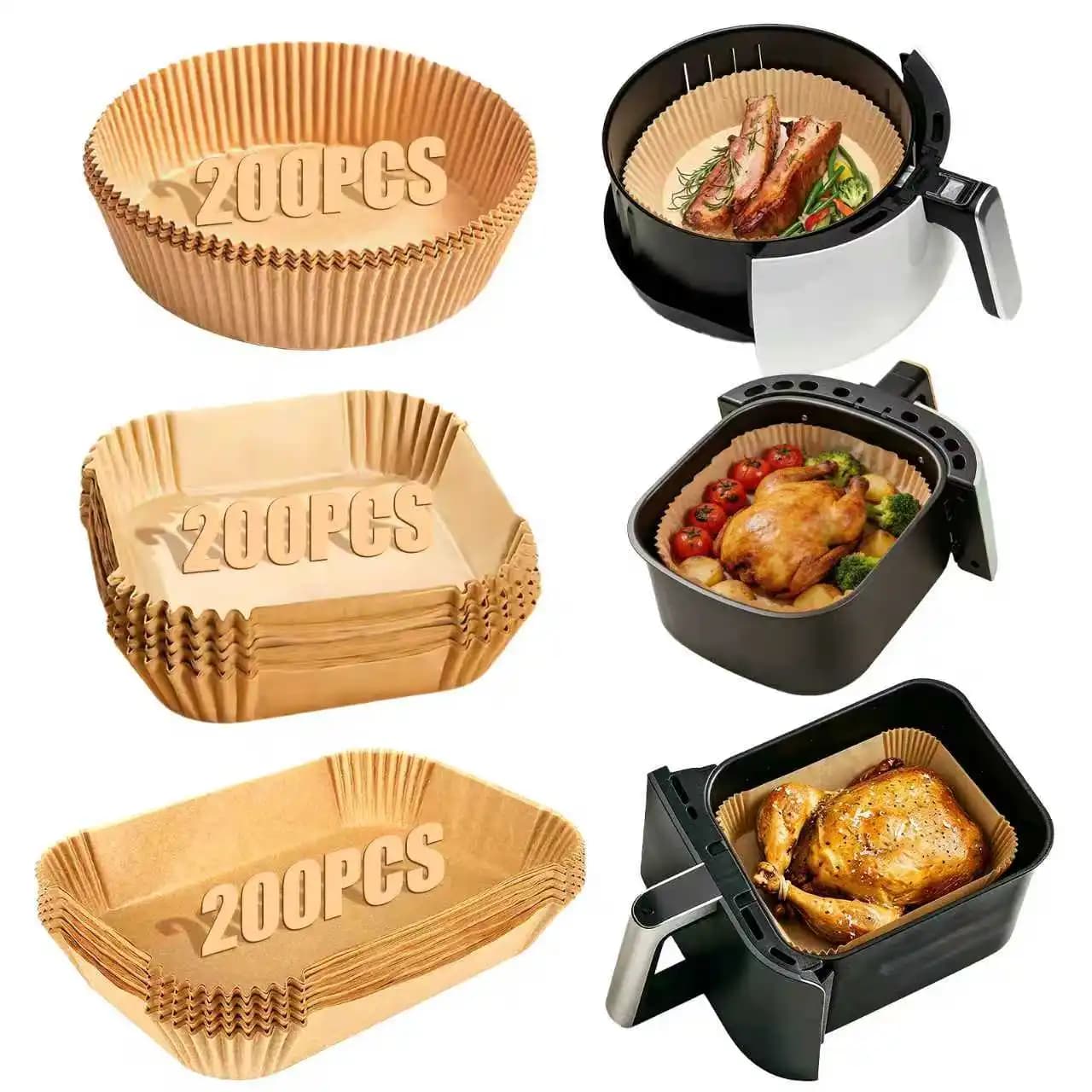 100/150/200pcs Air Fryer Paper Disposable Non-Stick Parchment Liners Oil Proof Heat Resistant for Oven Airfryer Microwave