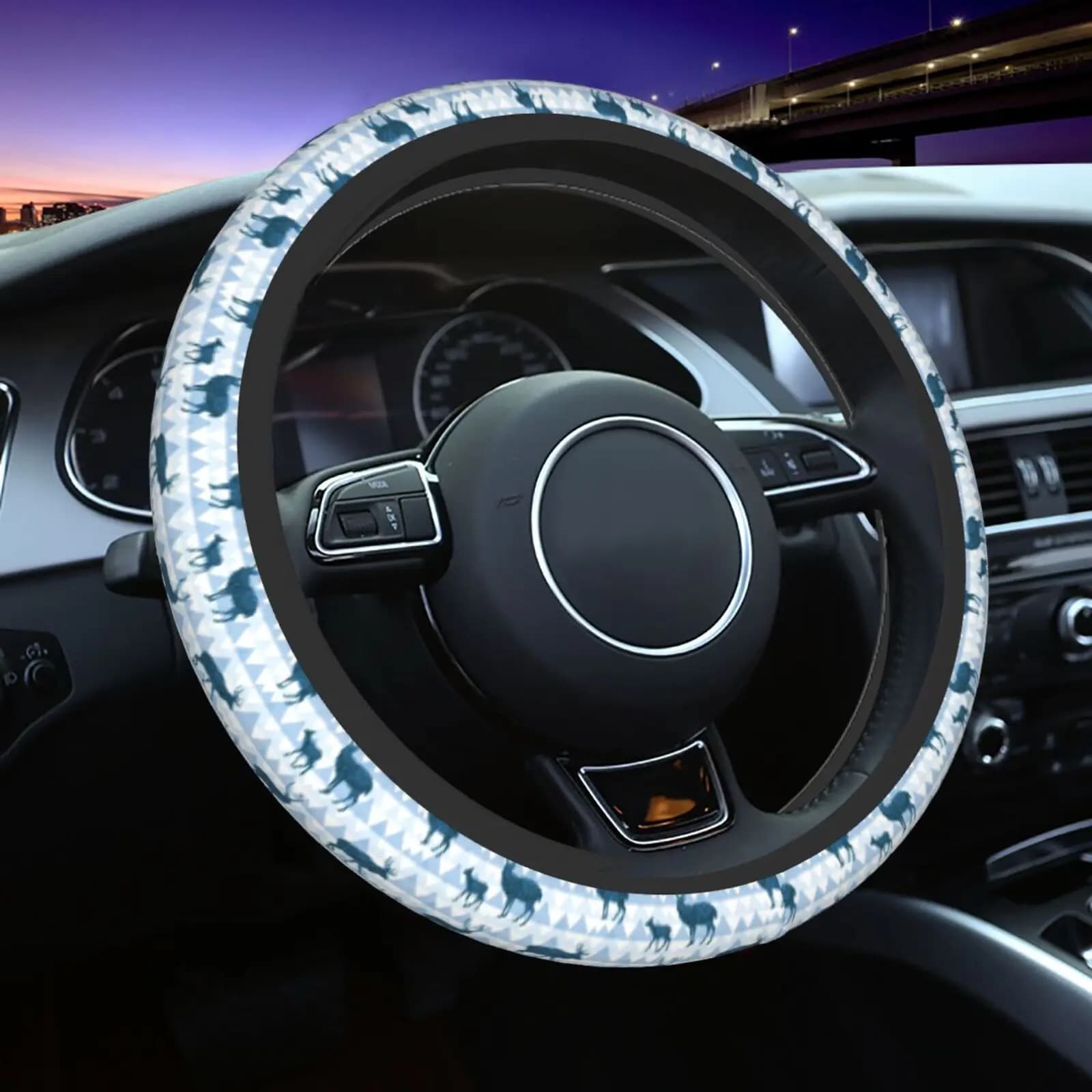Coprivolante con motivo blu cervo animale della foresta Accessori per auto Protezione per volante universale da 15 pollici per camion SUV