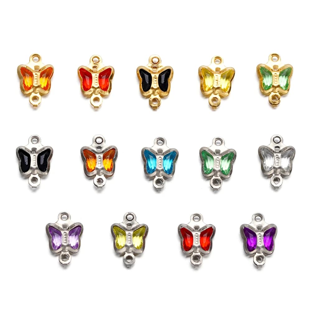 10 pcs 7mm Stainless Steel Double Butterfly Holes with Rhinestones Bracelet Pendant Necklace Connectors for Creation of FAI Jewels FROM YOU