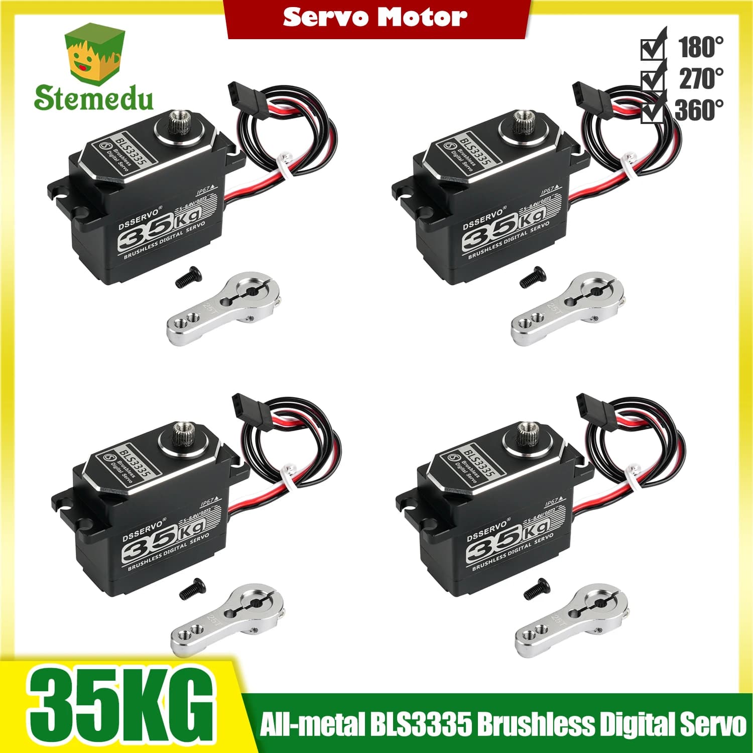 4 pezzi BLS3335 Servo senza spazzole da 35 kg - Custodia completamente in metallo Ingranaggi metallici Sterzo impermeabile per competizioni RC e robot pesanti