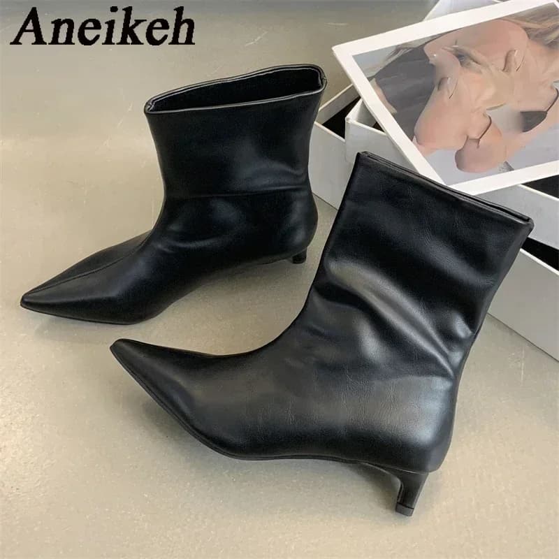 Aneikeh New Fashion Point Toe Boots Women's Wedding Shoes Autumn Winter Slim Women's Short Boots Botines Mujer
