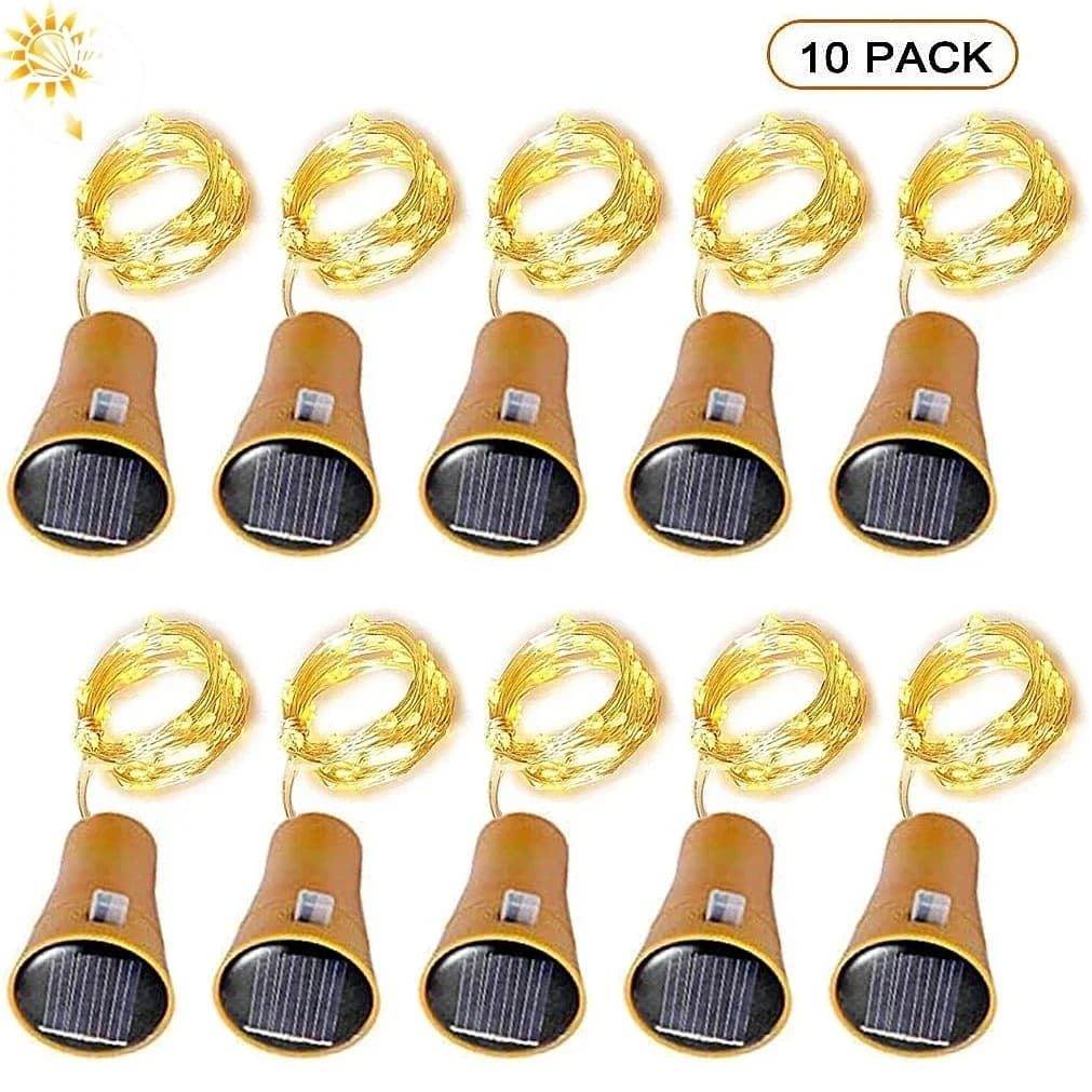10 pezzi di sughero solare bottiglia di vino stringa di luce 20 LED filo di rame solare lucine lampada natalizia festa di nozze arredamento del giardino capodanno