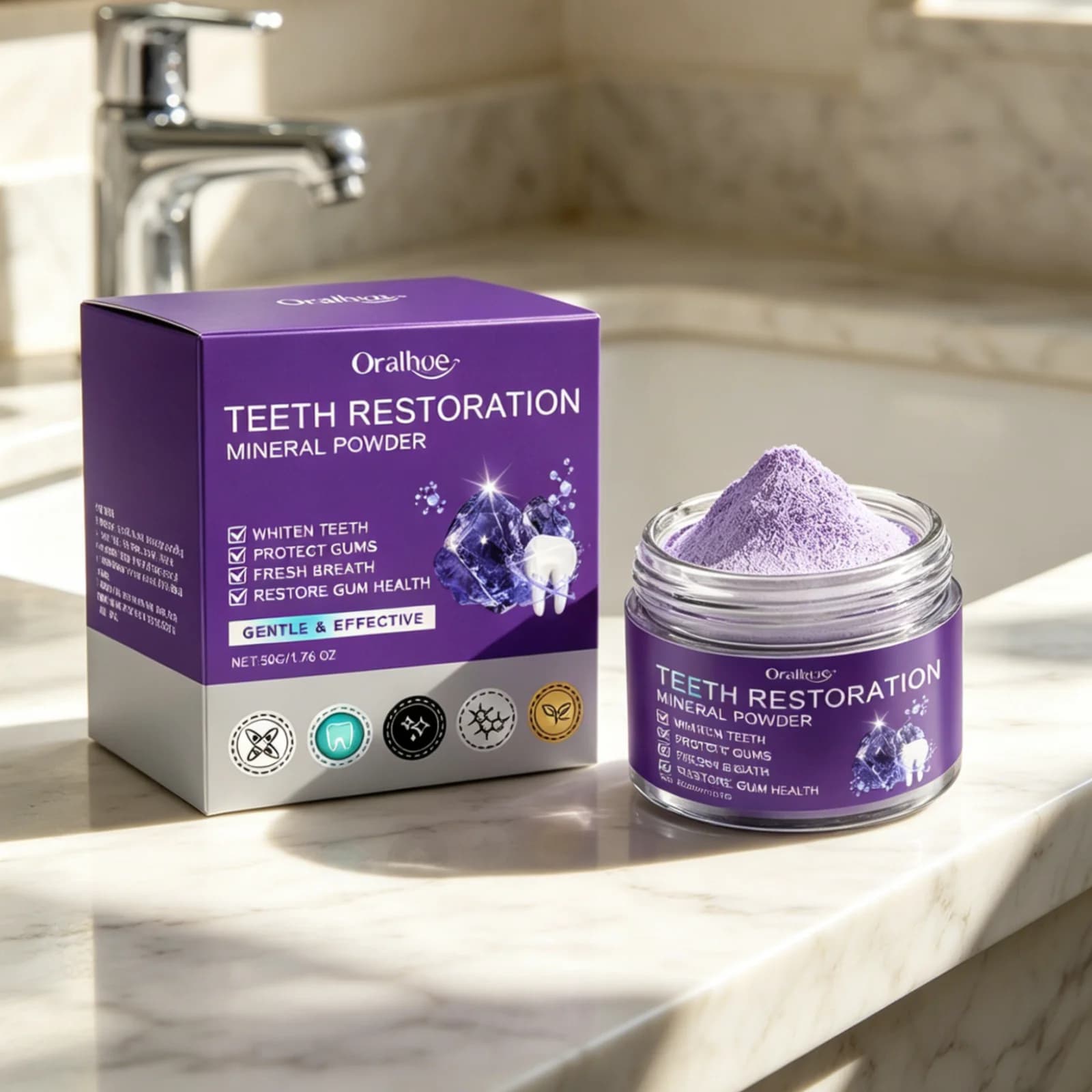 Mineral Powder for Oralhoe Dentral Restoration, Macchie Removal, Whitening, Fresh Food, Oral Odour Elimination, Delicate Powder for Whitening teeth