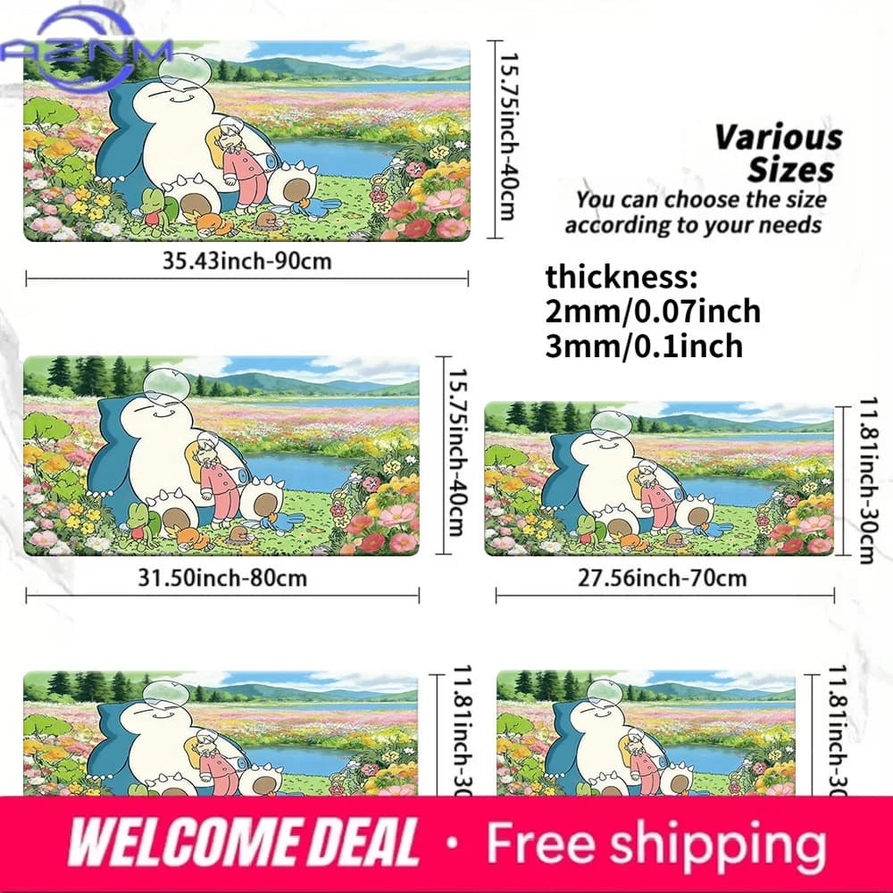 Tappetino per mouse da gioco Snorlax & Friends Flower Field con base in gomma antiscivolo