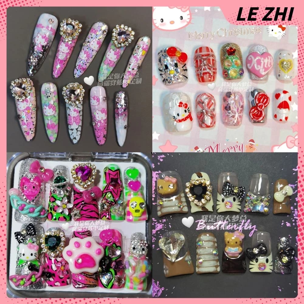 Sanrio My Melody Pochacco Hello Kitty Party Adesivo per unghie Y2K Kuromi Spicy Girl Cartoon Bara lunga Copertura completa Stampa sulle unghie