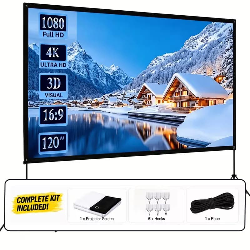 100 120 150 Inch Portable Foldable 4K HD Projector Screen Wrinkle-Resistant Movie Screen 16:9 Aspect Ratio With Accessories