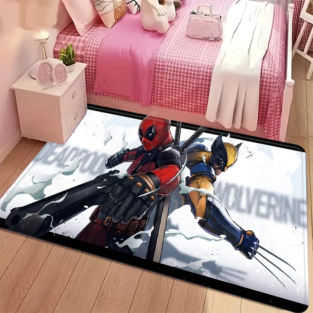 Tappetino in pile con licenza Marvel | Design a tema Deadpool e Wolverine, lavabile in lavatrice, poliestere, ideale per il bagno