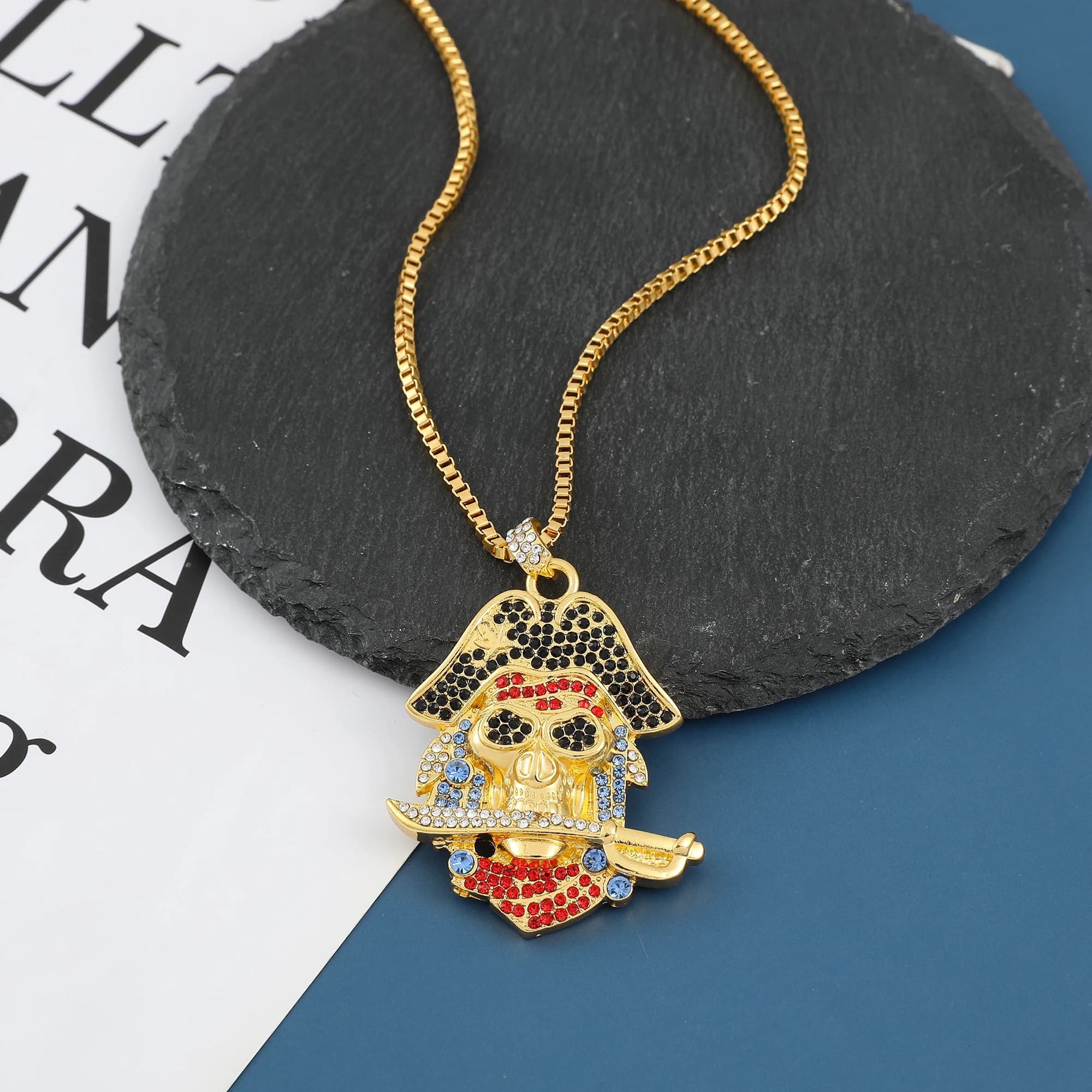 Full Diamond Rhinestone Skeleton Pendant Necklace Hip Hop Punk Style Accessory for Halloween Party Jewelry Gifts