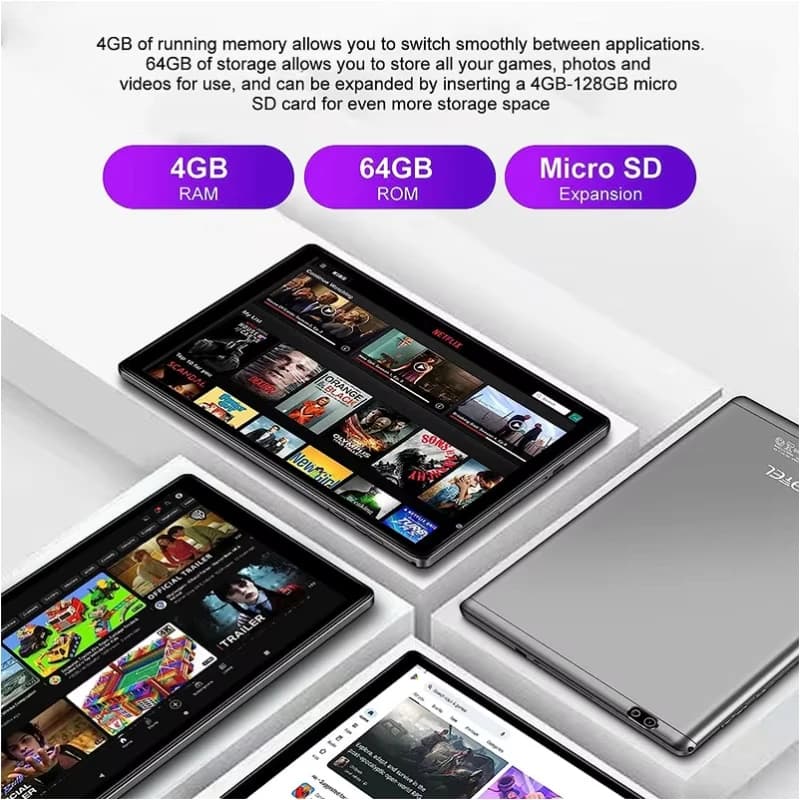 Nuovo Tablet Android 12 da 10.1 Pollici Q3 Octa-Core CPU UNISOC T310 4GB RAM 64GB ROM 1280 x 800 Pixel Doppia Fotocamera Type-C 8000mAh