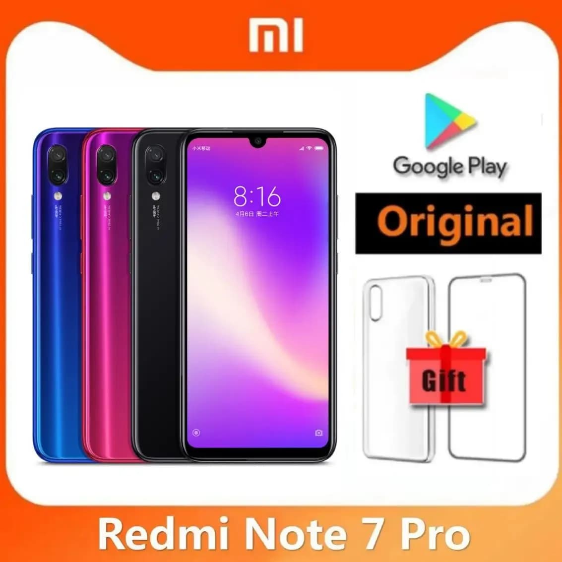 Xiaomi Redmi Note 7 PRO Smartphone originale 6GB 128GB Snapdragon 660AIE Telefono cellulare Android 48.0MP + 5.0MP Fotocamera posteriore cellulare