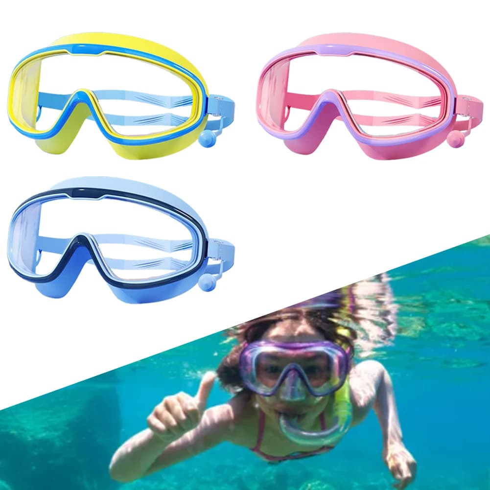 Occhialini da Nuoto per Bambini Antiappannamento, Impermeabili, con Tappi per le Orecchie, Montatura Grande per Immersioni e Snorkeling