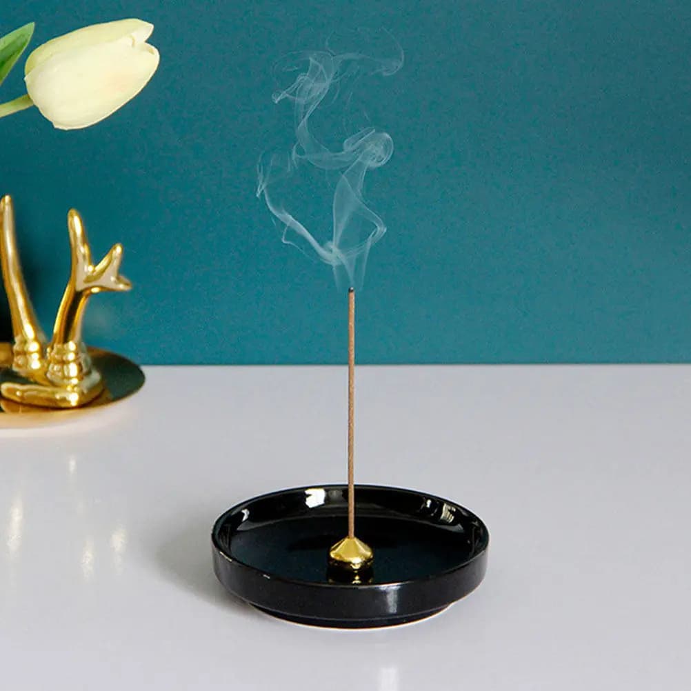Bruciatore di incenso in ceramica con raccoglitore di cenere, design rotondo per casa, ufficio, scrivania, relax, decorazione, aroma.