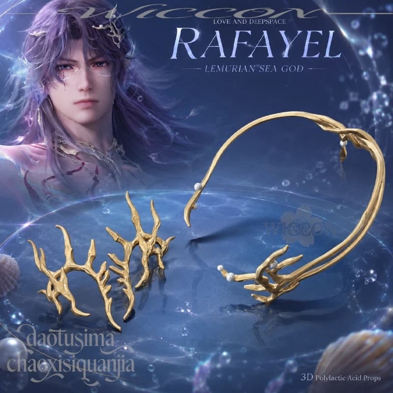 Accessori Cosplay Anime Game Love And Deepspace, Orecchini e Copricapo 3D in Acido Polilattico del Dio del Mare Lemuriano Rafayel
