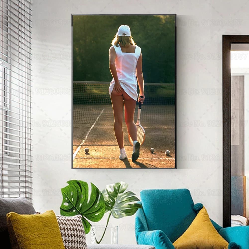 Sexy Tennis Girl Poster Sunset racchetta corte In Sunset Beauty Lady Bottom Canvas Painting Butt Wall Art per camera da letto