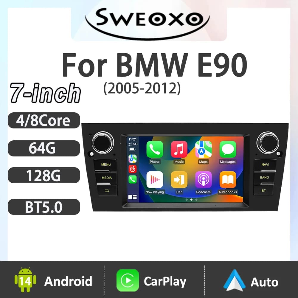 Autoradio Android 14 with Carplay Wireless for BMW E90 (2005-2012), Multimedia Car Reader with GPS and 4G Navigation