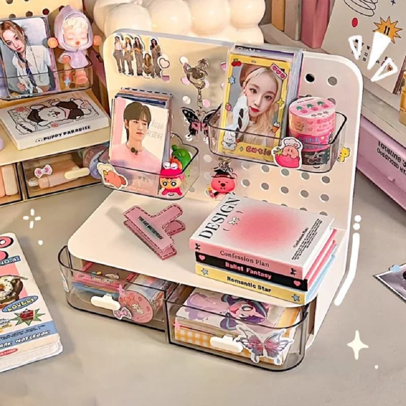 1 Piece Organizer from Desk with Forged Panel, Storage Box, Gate, Cosmetic Door, Pens Door