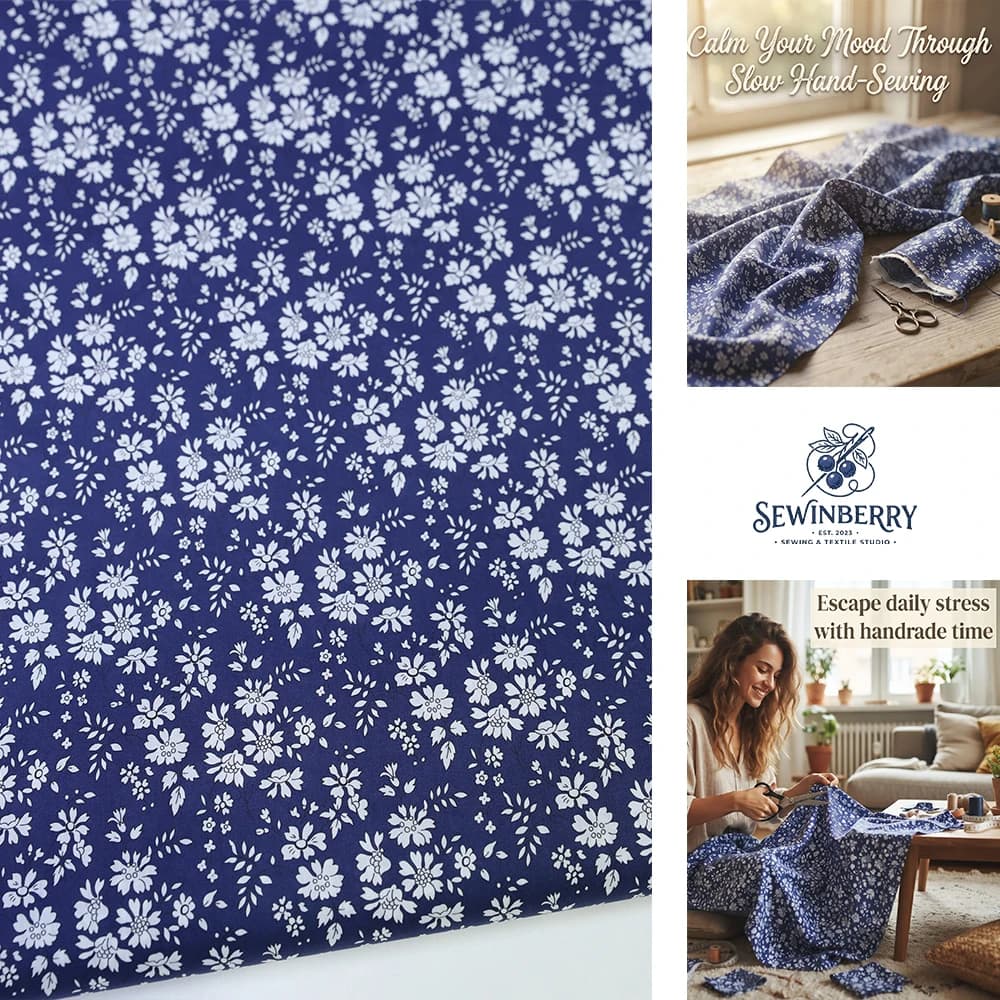 Navy Blue White Floral Cotton Fabric Stress-Relief DIY Sewing Material For Dress Patchwork Home Textile Handmade Crafts