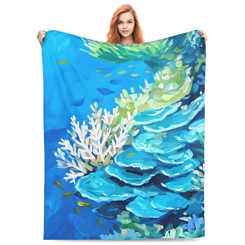 Dipinto con un modello di stagno blu Coperta stampata in flanella adatta a tutte le stagioni adatta per i viaggi del divano dell'ufficio del soggiorno