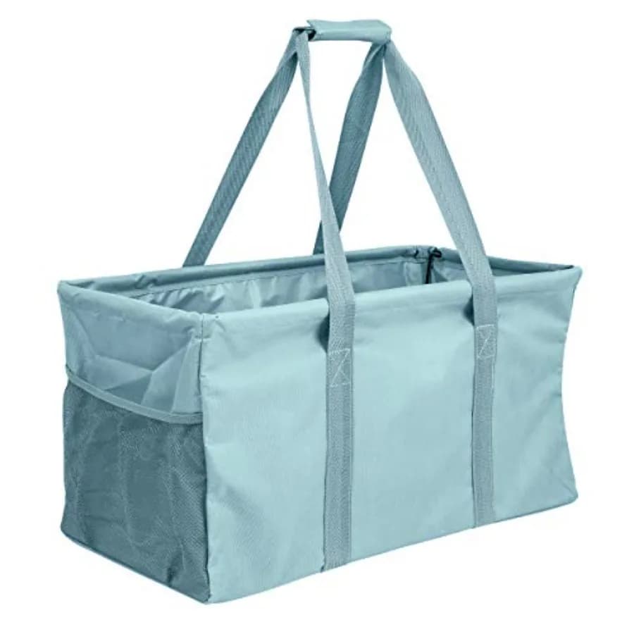 Borsa Utility Extra Large - Cesto Rettangolare in Tela Pieghevole e Riutilizzabile con Struttura in Filo Metallico e Due Tasche Esterne