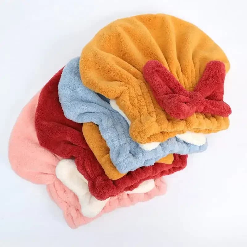 Super Absorbent Swimwear Quick Drying Women's Head Towel with Cute Bow Bathroom Headset Hair Dryer Bathroom Accessories